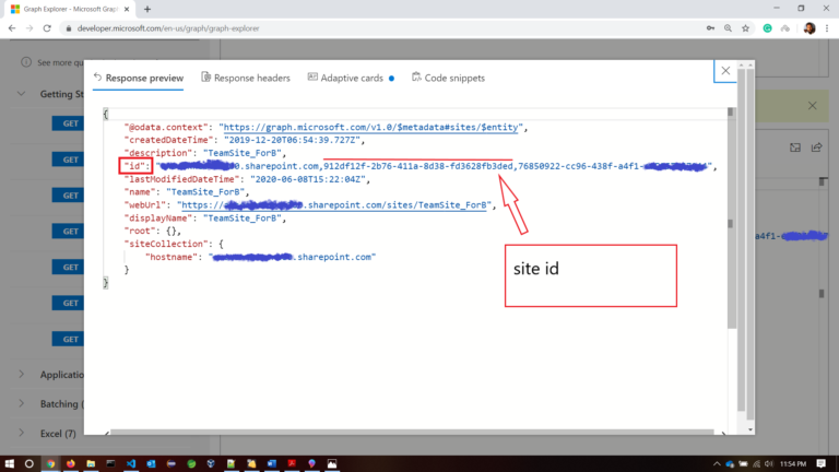 get site id sharepoint api