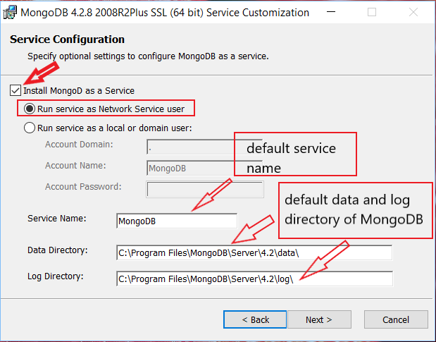 service configuration for mongodb installation